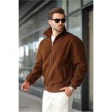 Madmext Kahverengi Fermuarlı Dik Yaka Erkek Polar Hırka E7166