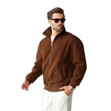 Madmext Kahverengi Fermuarlı Dik Yaka Erkek Polar Hırka E7166,Kahverengi 2XL