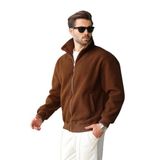 Madmext Kahverengi Fermuarlı Dik Yaka Erkek Polar Hırka E7166,Kahverengi S