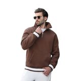 Madmext Kahverengi Fermuarlı Dik Yaka Kanguru Cep Erkek Sweatshirt E7159,Kahverengi S