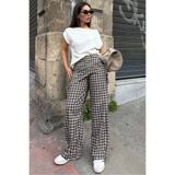 Madmext Kahverengi Fularlı Ekose Pantolon MG2734