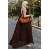 Madmext Kahverengi Halter Yaka Askılı Uzun Basic Kadın Elbise Mg2163,Kahverengi S