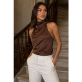 Madmext Kahverengi Halter Yaka Saten Bluz MG2685