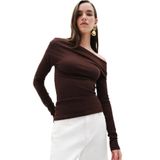 Madmext Kahverengi Kadın Off Shoulder Uzun Kollu Bluz Mg2567,Kahverengi M