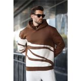 Madmext Kahverengi Kapüşonlu Fermuar Yaka Desenli Erkek Sweatshirt E7162