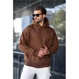 Madmext Kahverengi Kapüşonlu Kanguru Cep Erkek Sweatshirt E7169,Kahverengi L
