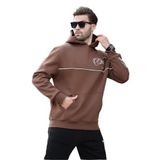 Madmext Kahverengi Kapüşonlu Şerit Detaylı Baskılı Erkek Sweatshirt 7091,Kahverengi M