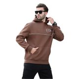 Madmext Kahverengi Kapüşonlu Şerit Detaylı Baskılı Erkek Sweatshirt 7091,Kahverengi S