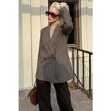 Madmext Kahverengi Kareli Kadın Blazer Ceket MG2624