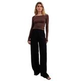 Madmext Kahverengi Kayık Yaka Basic Kadın Bluz Mg1997,Kahverengi M