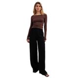 Madmext Kahverengi Kayık Yaka Basic Kadın Bluz Mg1997,Kahverengi S