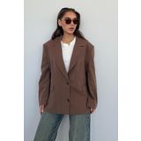 Madmext Kahverengi Keten Blazer Kadın Ceket Mg2443