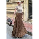 Madmext Kahverengi Kırışık Desen Midi Boy Kadın Etek Mg2266,Kahverengi S