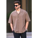 Madmext Kahverengi Kısa Kollu Oversize Erkek Gömlek 6737