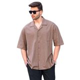 Madmext Kahverengi Kısa Kollu Oversize Erkek Gömlek 6737,Kahverengi L