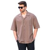 Madmext Kahverengi Kısa Kollu Oversize Erkek Gömlek 6737,Kahverengi M