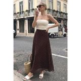 Madmext Kahverengi Minimal Puantiye Desen Şifon Astarlı Etek MG2821 - XL