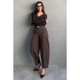 Madmext Kahverengi Modern Kesim Kemerli Yüksek Bel Bol Paça Kumaş Pantolon MG2618