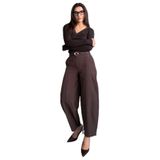 Madmext Kahverengi Modern Kesim Kemerli Yüksek Bel Bol Paça Kumaş Pantolon Mg2618,Kahverengi S