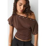 Madmext Kahverengi Off Shoulder Metal Detaylı Kadın Bluz Mg2671,Kahverengi M