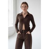 Madmext Kahverengi Polo Yaka Çift Fermuarlı Slim Fit Kadın Body MG2652