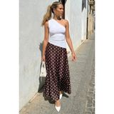 Madmext Kahverengi Puantiyeli Maxi Kadın Saten Etek MG2725 - XL