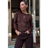 Madmext Kahverengi Transparan Kadife Dokulu Kadın Bluz MG2730