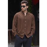 Madmext Kahverengi Uzun Kollu Oversize Erkek Gömlek 6735