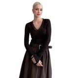 Madmext Kahverengi V Yaka Dantelli Kadın Bluz Mg2633,Kahverengi S