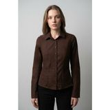 Madmext Kahverengi Vücuda Oturan Slim Fit Kadın Gömlek MG2659