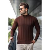 Madmext Kahverengi Yarım Balıkçı Erkek Triko Kazak E7423,Kahverengi S