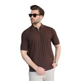 Madmext Kahverengi Yarım Fermuarlı Polo Yaka Erkek Triko Tişört E7458,Kahverengi XL