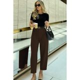 Madmext Kahverengi Yüksek Bel Pileli Kadın Kumaş Pantolon Mg2507
