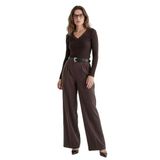 Madmext Kahverengi Yüksek Bel Pileli Kemerli Geniş Paça Kadın Pantolon Mg2615,Kahverengi M