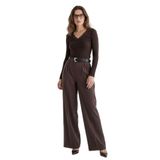 Madmext Kahverengi Yüksek Bel Pileli Kemerli Geniş Paça Kadın Pantolon Mg2615,Kahverengi S