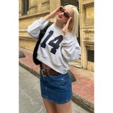 Madmext Karmelanj Kayık Yaka Baskılı Kadın Sweatshirt Mg2205,Karmelanj XL