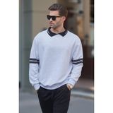 Madmext Karmelanj Polo Yaka Oversize Kolu Şeritli Erkek Sweatshirt 7048