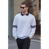 Madmext Karmelanj Polo Yaka Oversize Kolu Şeritli Erkek Sweatshirt 7048,Karmelanj 2XL