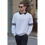 Madmext Karmelanj Polo Yaka Oversize Kolu Şeritli Erkek Sweatshirt 7048,Karmelanj M