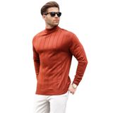 Madmext Kiremit Slim Fit Yarım Balıkçı Yaka Çizgili Tüylenmeyen Erkek Triko Kazak 6344,Turuncu M