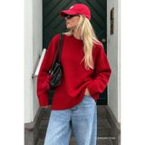Madmext Kırmızı Bisiklet Yaka Oversize Uzun Kadın Triko Kazak MG2890
