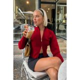 Madmext Kırmızı Çift Fermuarlı Dik Yaka Kadın Triko Hırka MG2505