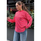 Madmext Kırmızı Çizgili Sweatshirt Mg2572,Kırmızı S