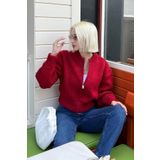Madmext Kırmızı Fermuarlı Uzun Kollu Triko Hırka MG2061