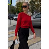 Madmext Kırmızı Modern Kayık Yaka Triko Bluz Mg2804