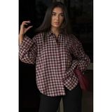 Madmext Kırmızı Oversize Kareli Kadın Gömlek MG2822 - XL