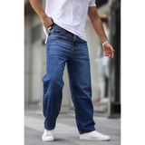Madmext Koyu Mavi Erkek Yıkamalı Baggy Jean 7216