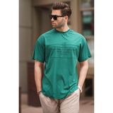 Madmext Koyu Yeşil Oversize Bisiklet Yaka Baskılı Erkek Tişört 7018 - 2XL