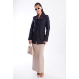 Madmext Lacivert Bağlama Detaylı Blazer Kadın Ceket Mg2482