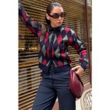 Madmext Lacivert Baklava Desenli Polo Yaka Kadın Hırka MG2478